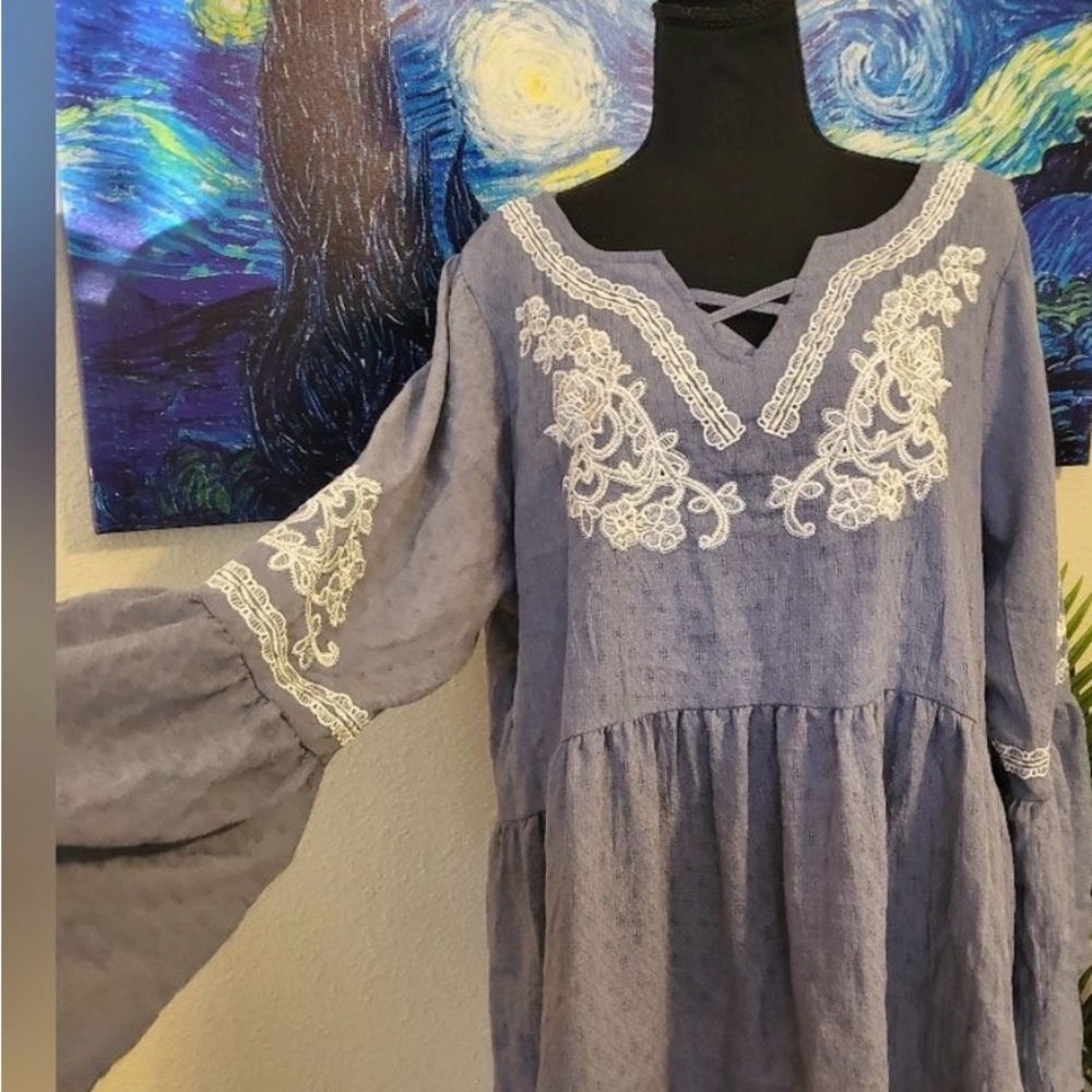 indigo soul Dusty Lavender Embroidered Peasant Blouse